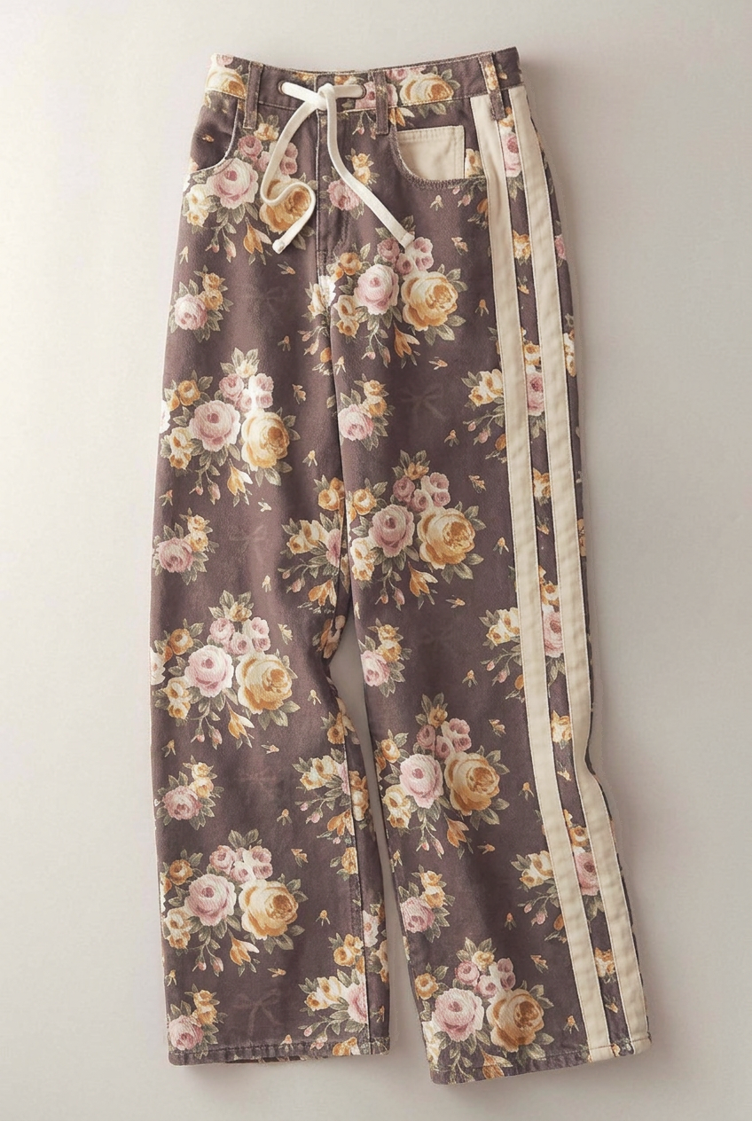 COMING SOON - Floral Wide Leg Pants with Side Stripe