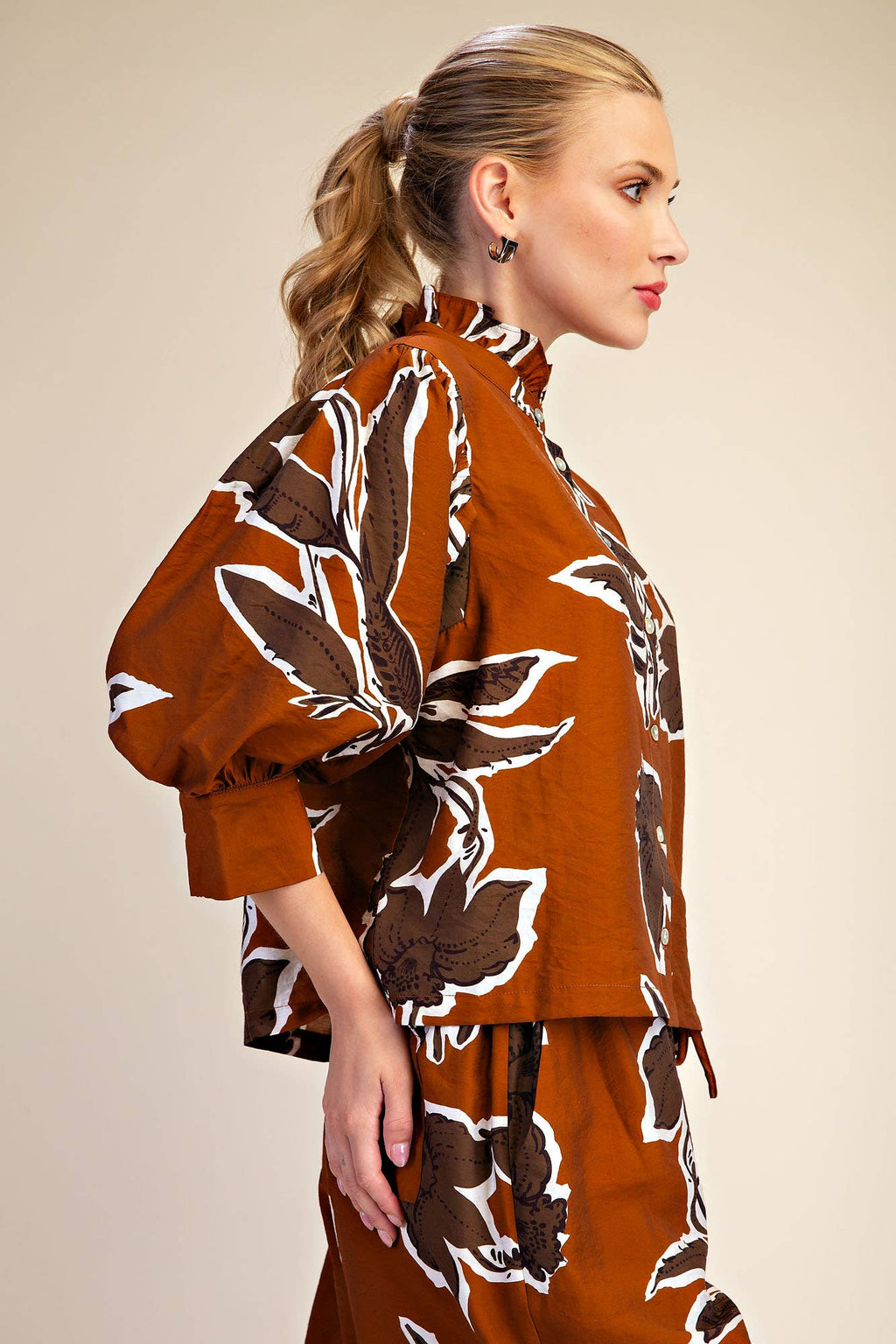 Fall in Love with Floral Blouse - Rust