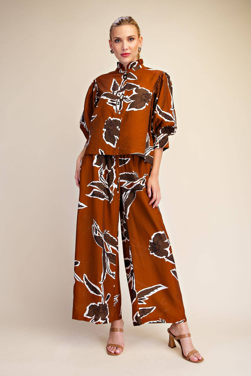 Fall in Love with Floral Blouse - Rust