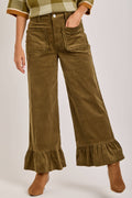 COMING SOON - The Chloe Corduroy Ruffled Hem Pants | Olive