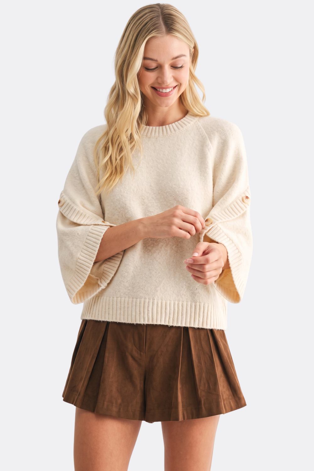 Button Sleeve Knit Sweater