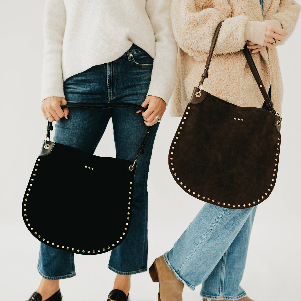 Rosalie Rivet Suede Hobo Bag - Black