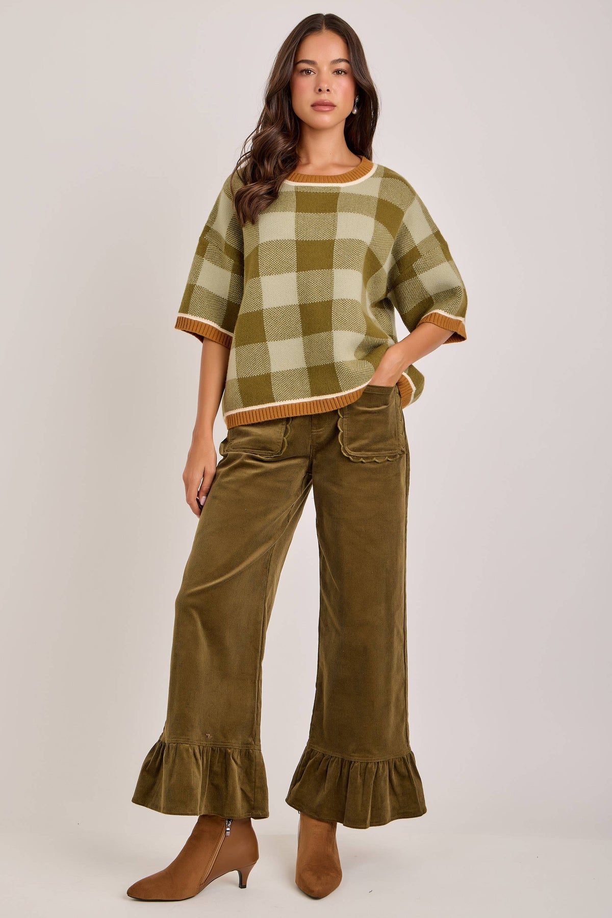 COMING SOON - The Chloe Corduroy Ruffled Hem Pants | Olive