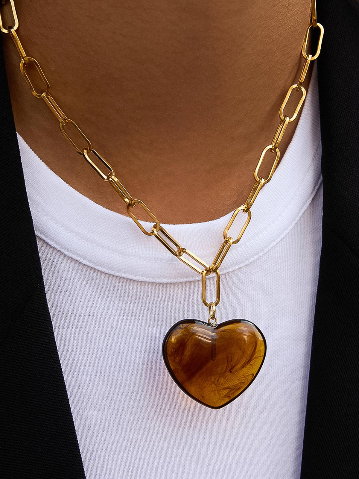 Marble Heart Chain Necklace