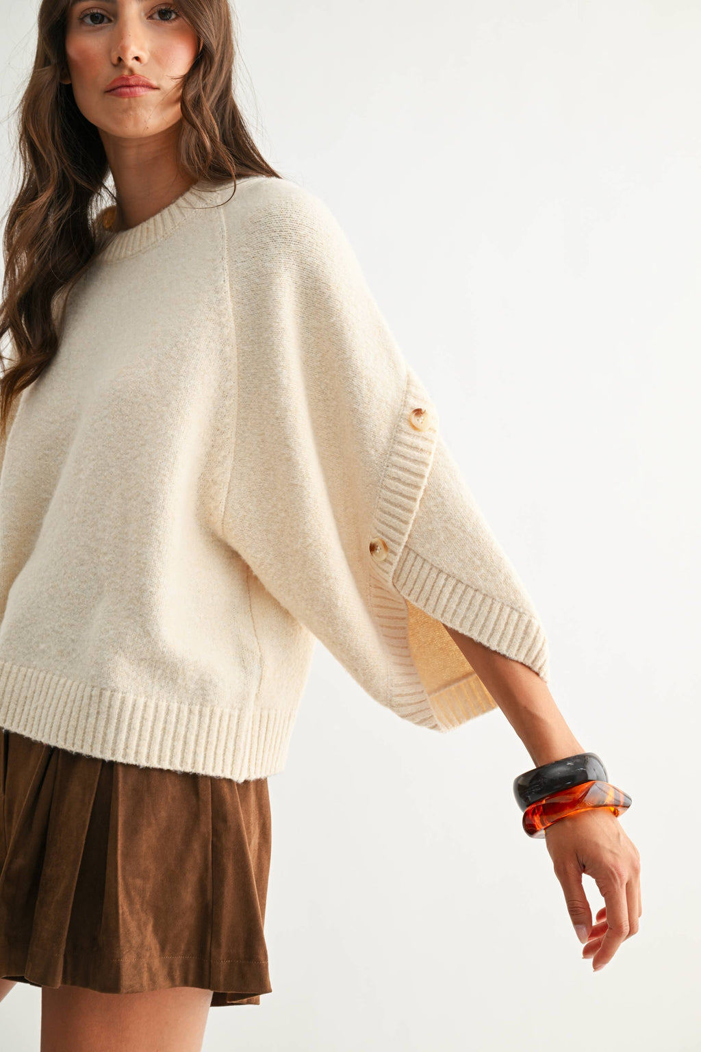 Button Sleeve Knit Sweater