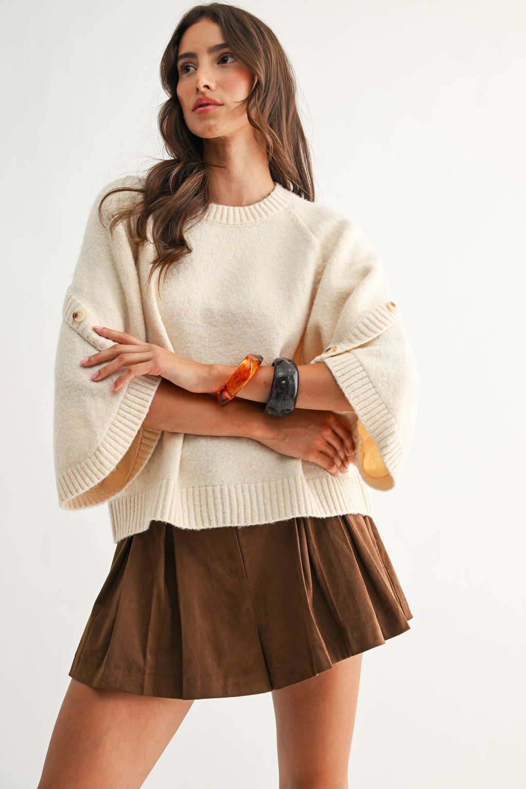 Button Sleeve Knit Sweater