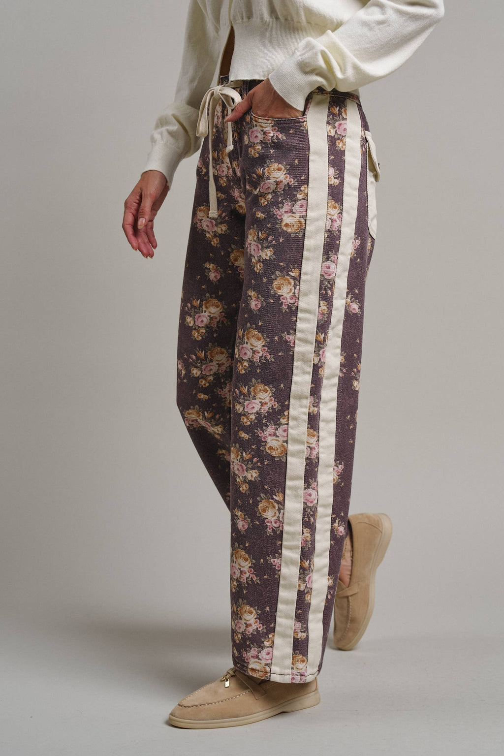 COMING SOON - Floral Wide Leg Pants with Side Stripe