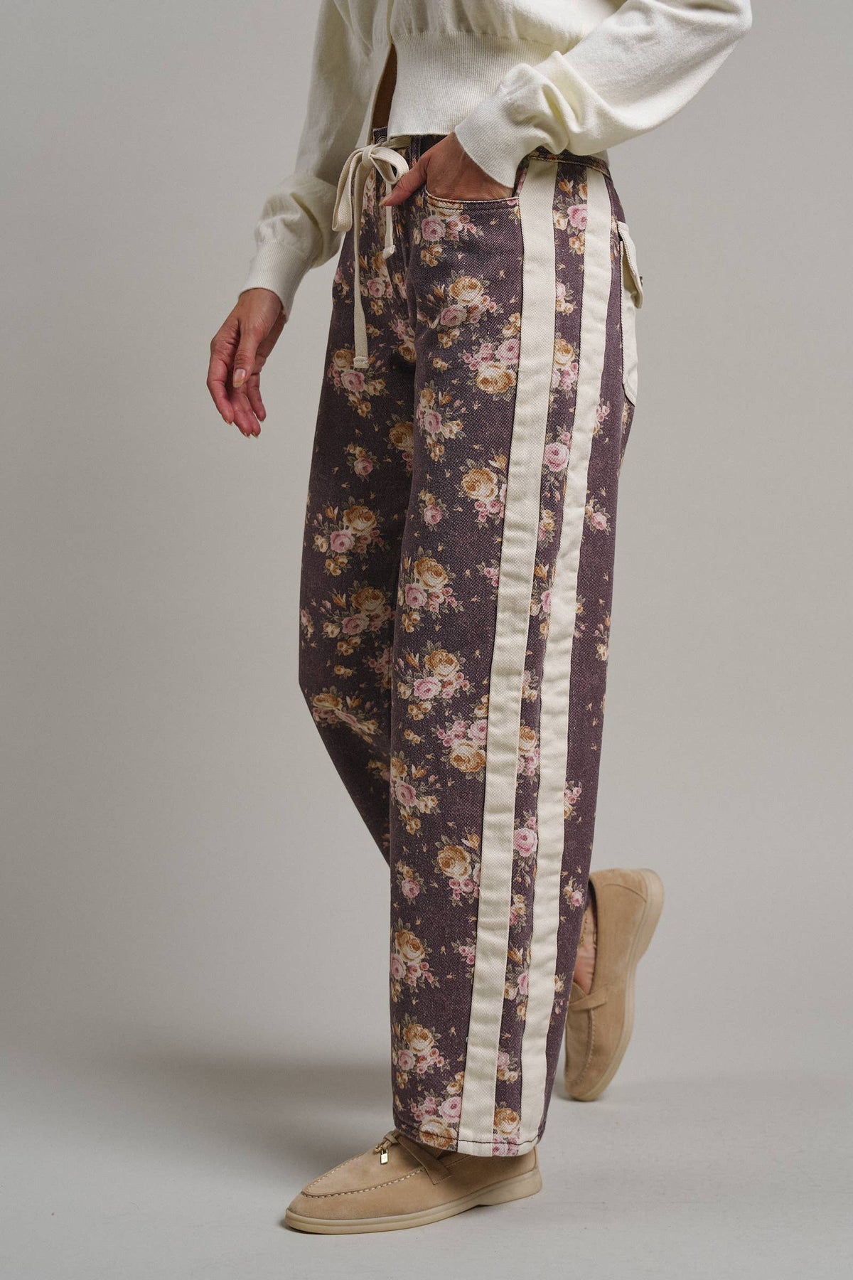 COMING SOON - Floral Wide Leg Pants with Side Stripe