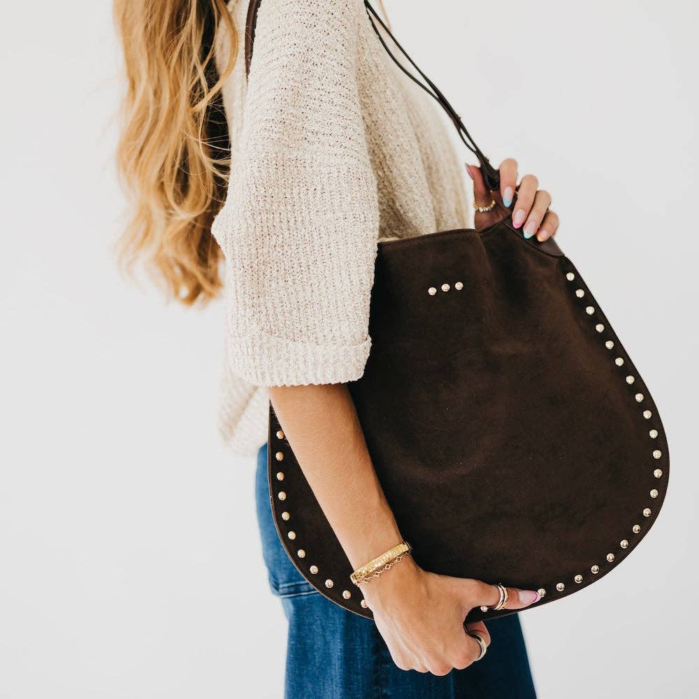 Rosalie Rivet Suede Hobo Bag - Black