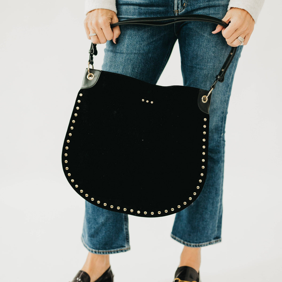 Rosalie Rivet Suede Hobo Bag - Black