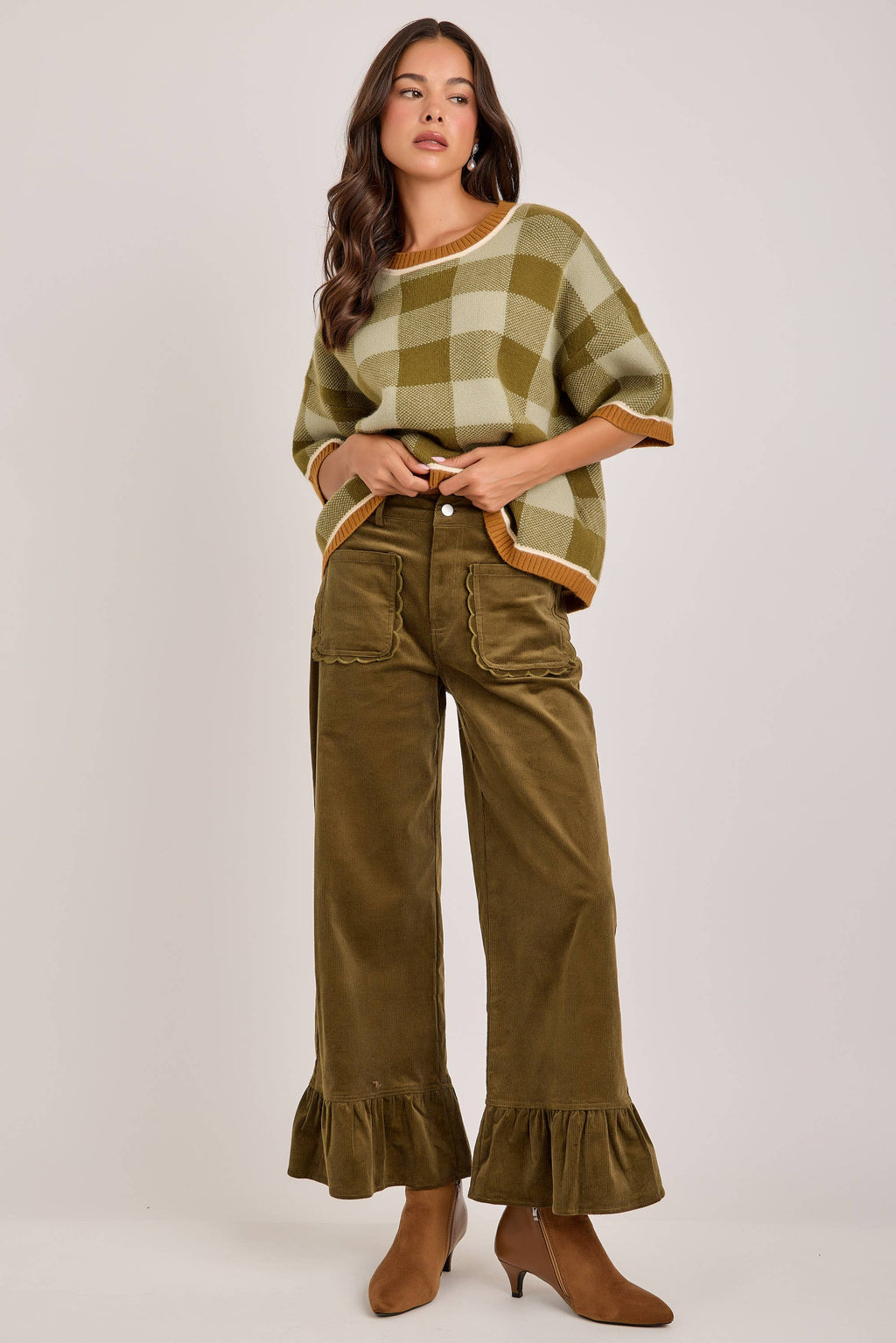 COMING SOON - The Chloe Corduroy Ruffled Hem Pants | Olive