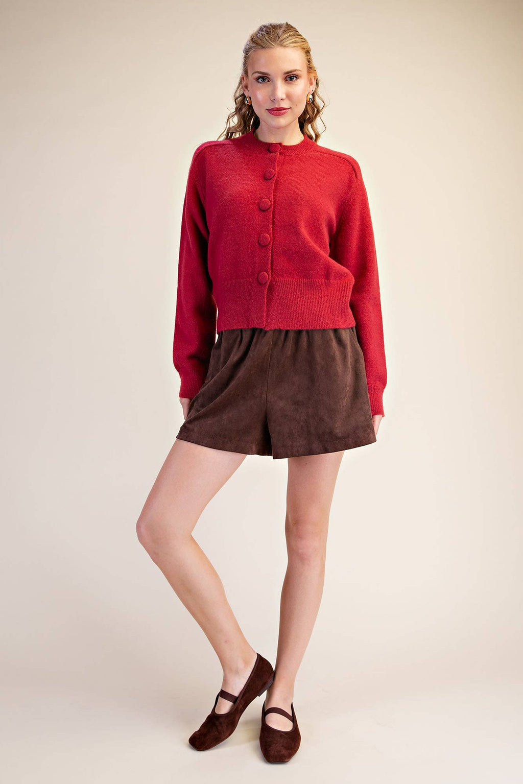 Large Button Statement Sweater | Cherry Red