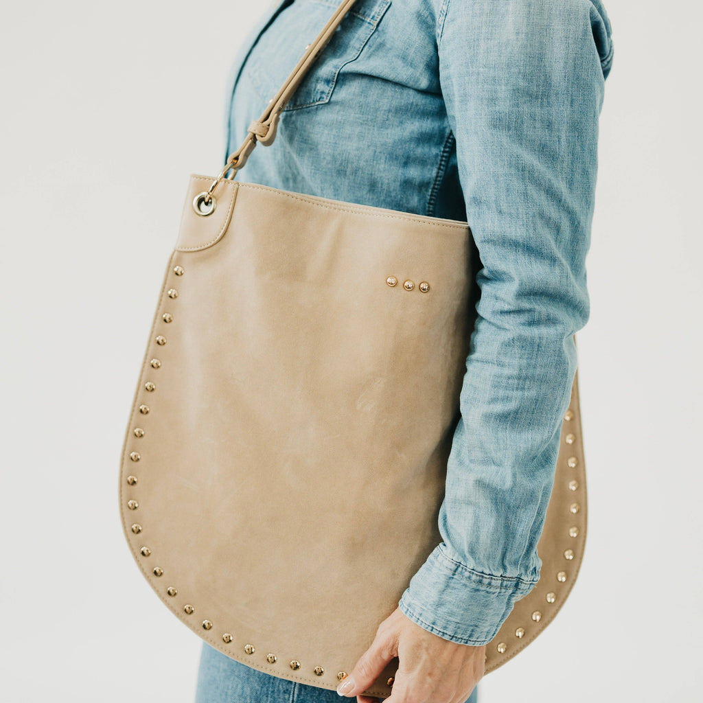 Rosalie Rivet Suede Hobo Bag - Tan