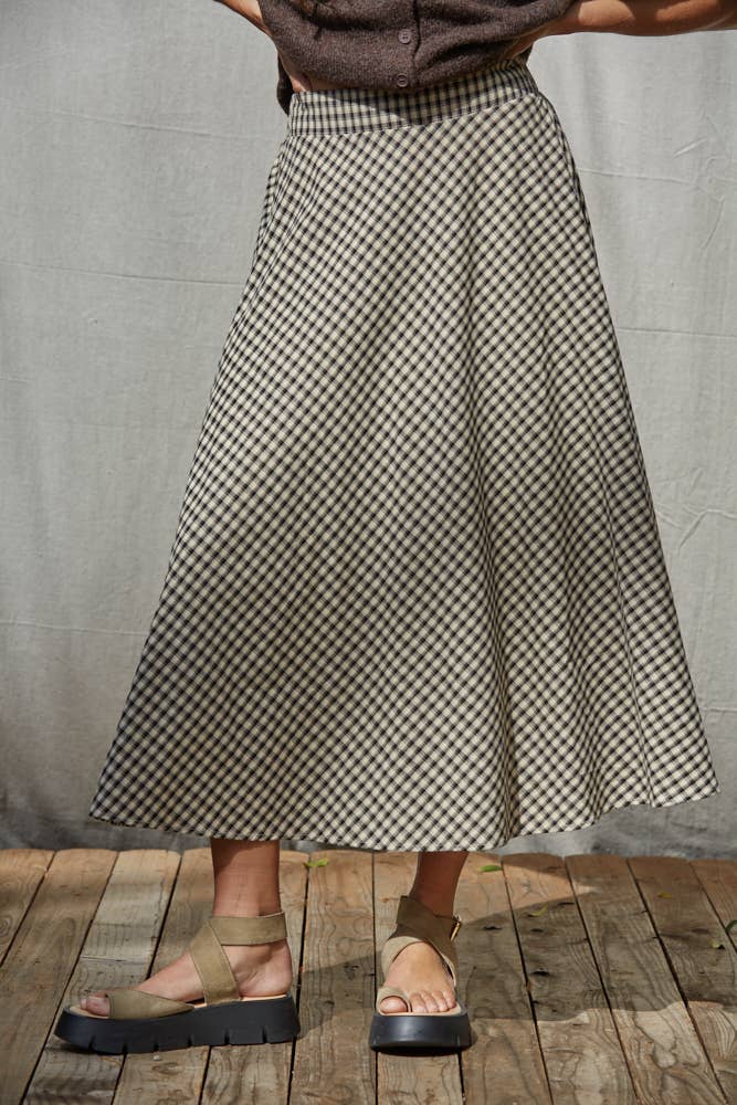 All Neutral Gingham Midi Skirt