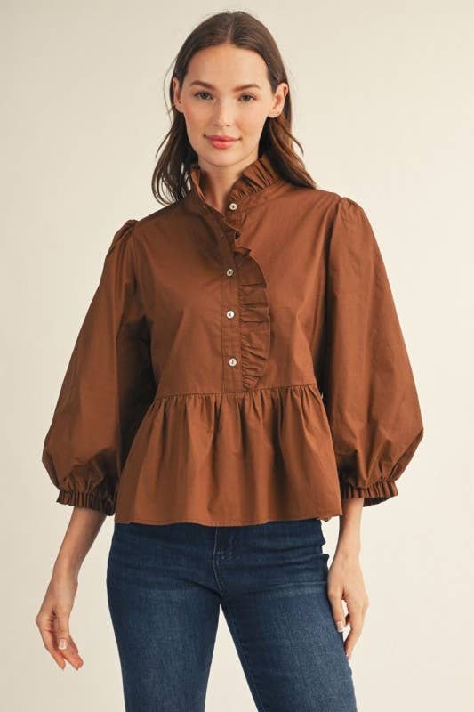 Button and Ruffle Blouse