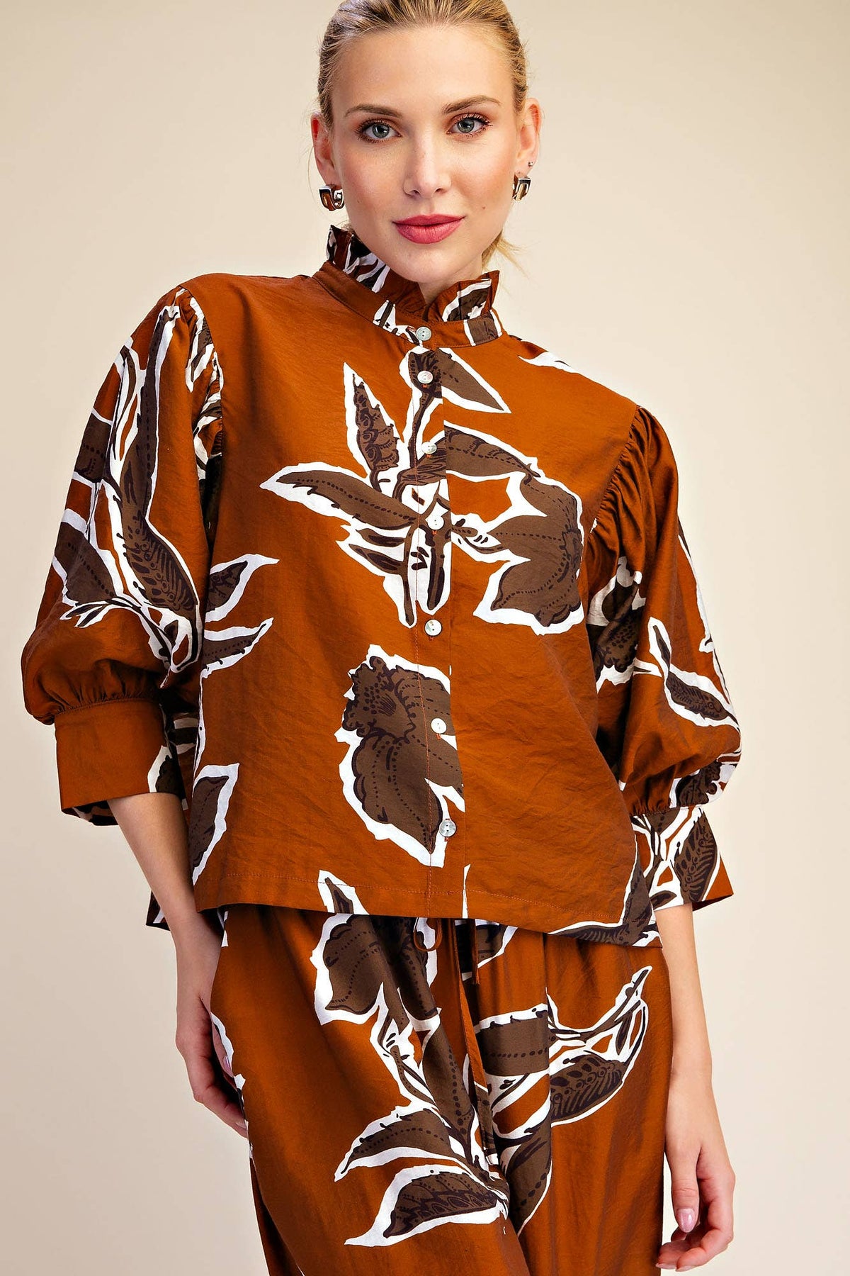 Fall in Love with Floral Blouse - Rust