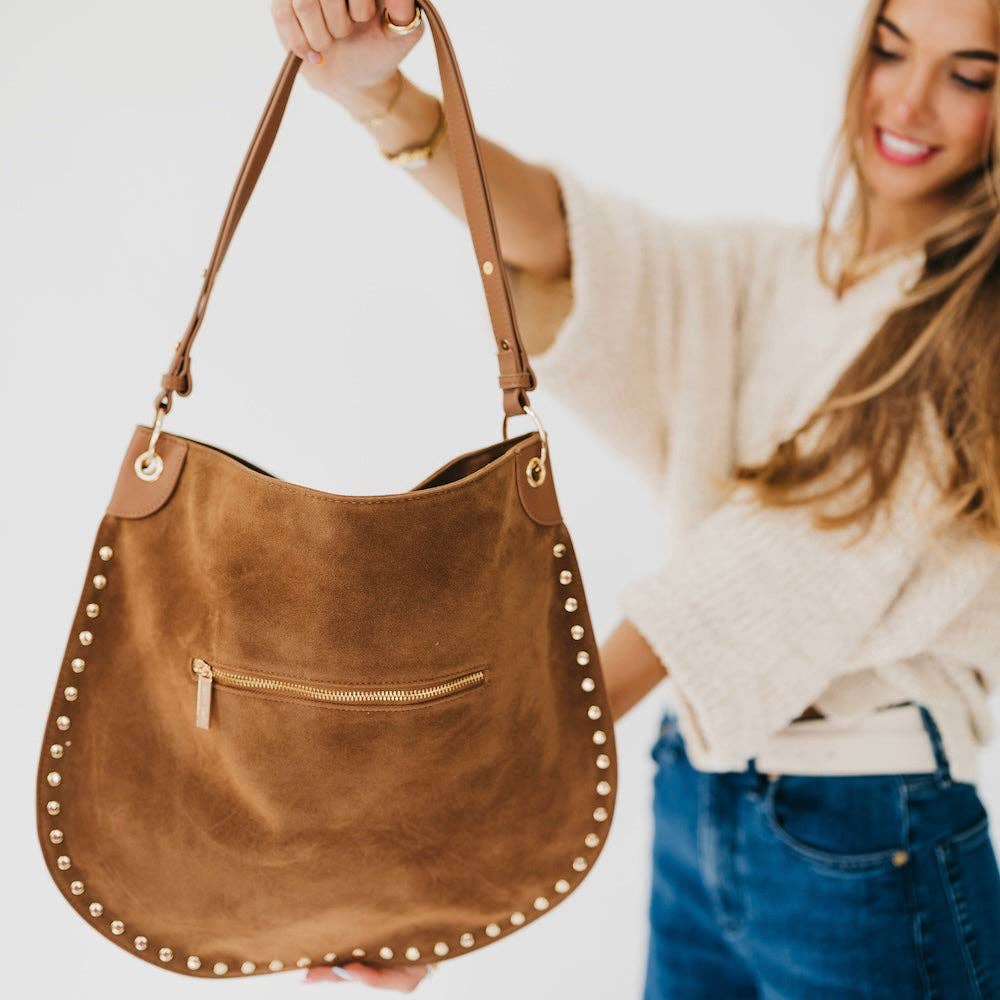 Rosalie Rivet Suede Hobo Bag - Black
