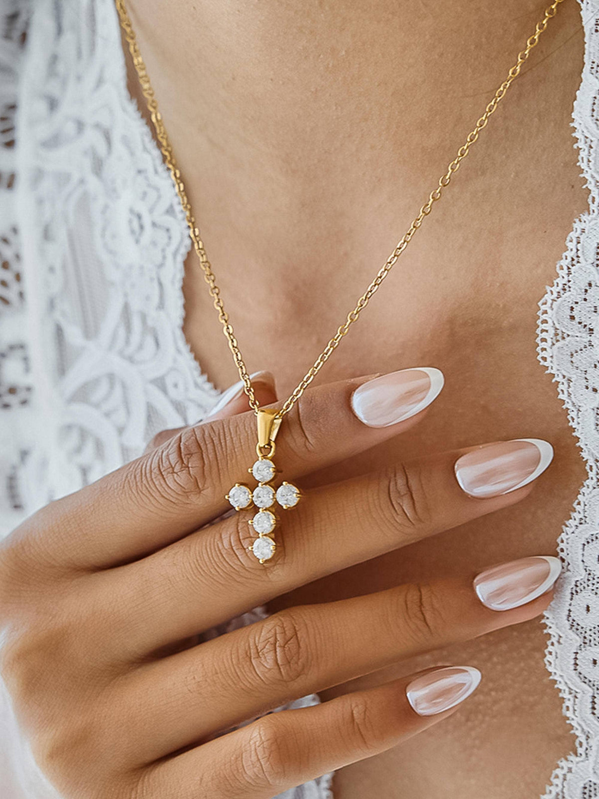 18K Gold Non-Tarnish Dainty Cross Necklace