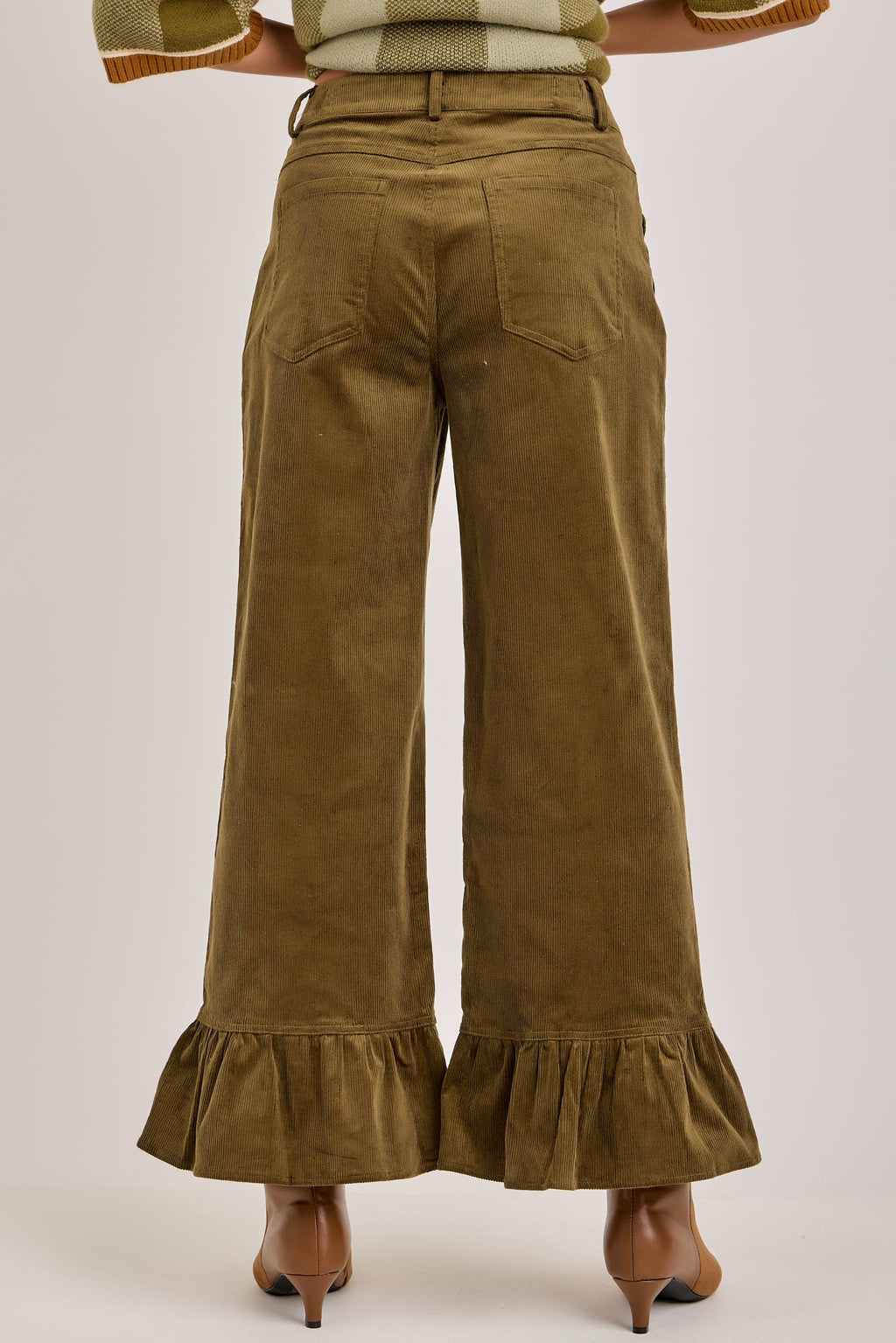 COMING SOON - The Chloe Corduroy Ruffled Hem Pants | Olive