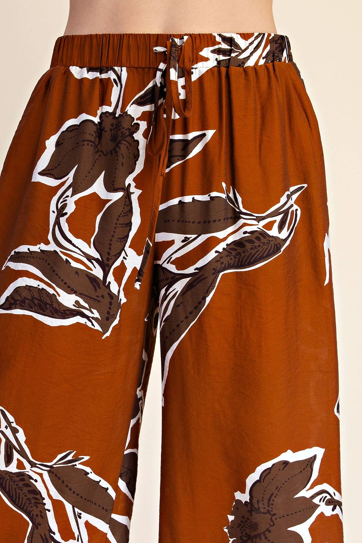 Fall in Love with Floral Wide Leg Pants - Rust