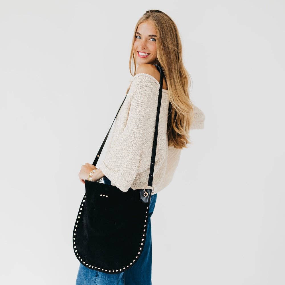 Rosalie Rivet Suede Hobo Bag - Black