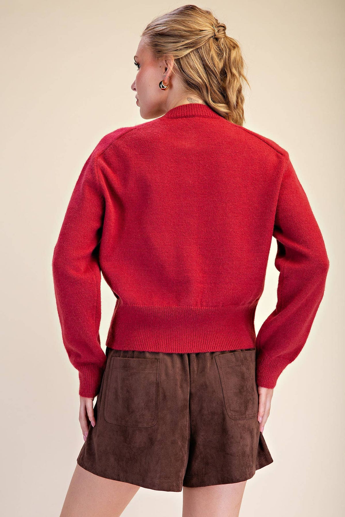 Large Button Statement Sweater | Cherry Red