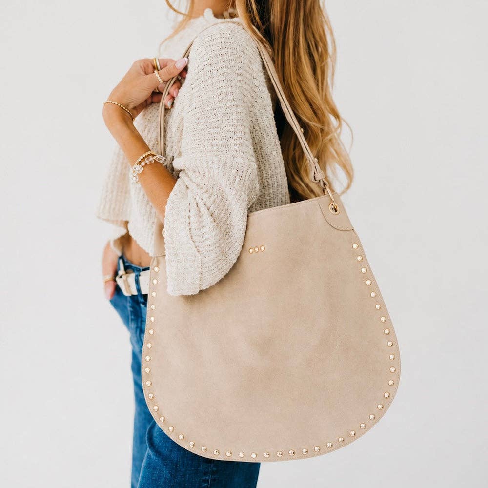 Rosalie Rivet Suede Hobo Bag - Tan