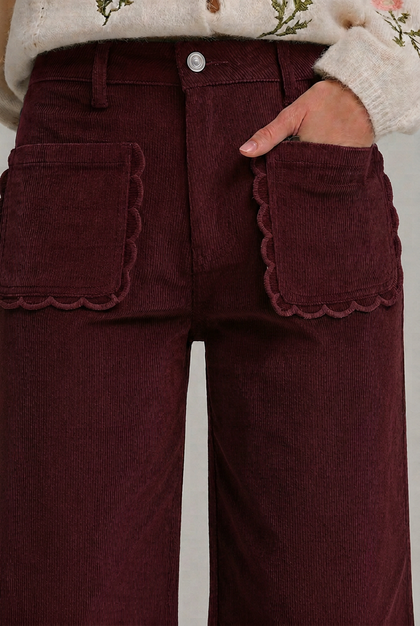 COMING SOON - The Statement Stretch Corduroy Wide Leg Pant | Burgundy
