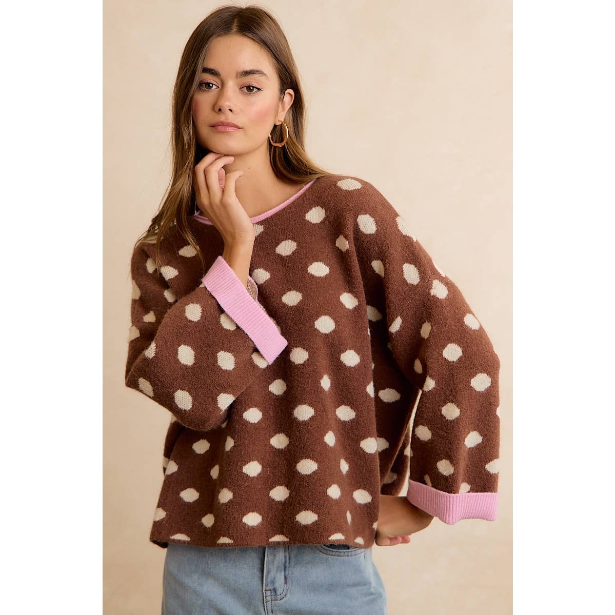 Roll Up Polka Dot Sweater