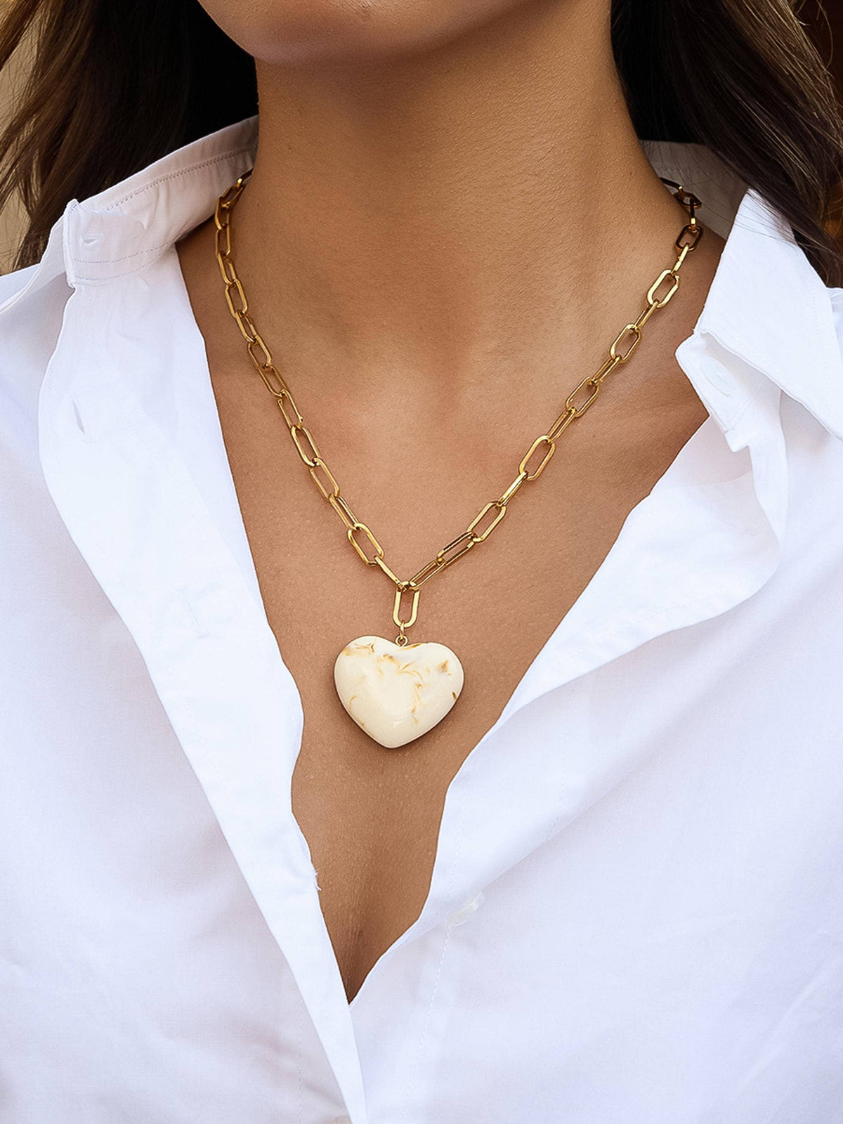 Marble Heart Chain Necklace