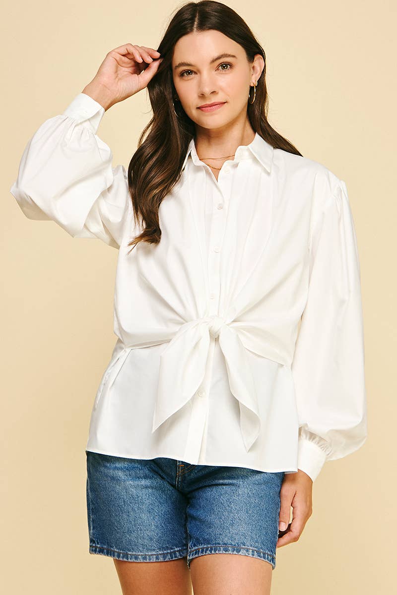 Front Tie Button Down Blouse