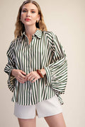COMING SOON - Statement Stripe Wide Puff Sleeve Buttondown