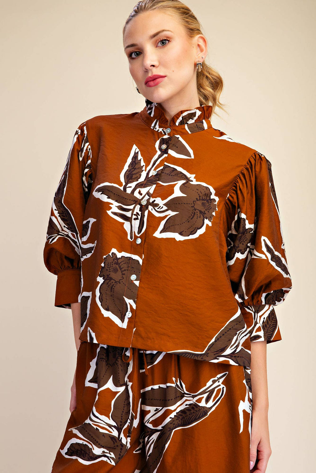 Fall in Love with Floral Blouse - Rust